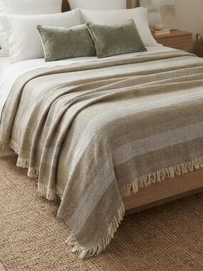 Marie Flanigan Annie Selke Langham King Blanket Stripe Wool Cotton Neutral